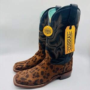 Corral Leopard Boots Women's Size 10.5 Cheetah Print Black‎ Leather